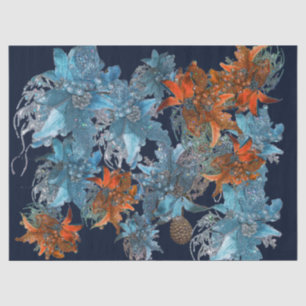 RED BLUE POINSETTIAS,CHRISTMAS STARS IN SPARKLES TISSUE PAPER