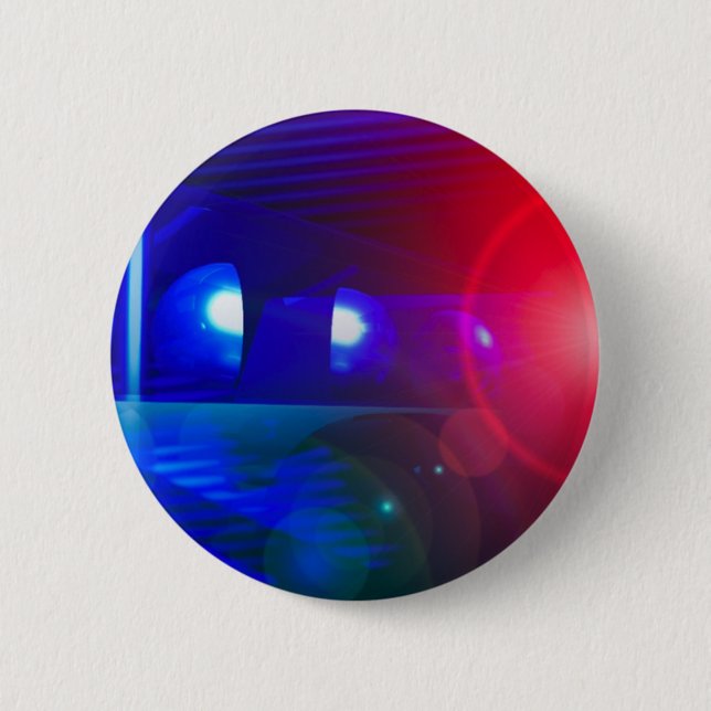 red & blue police lights pinback button (Front)