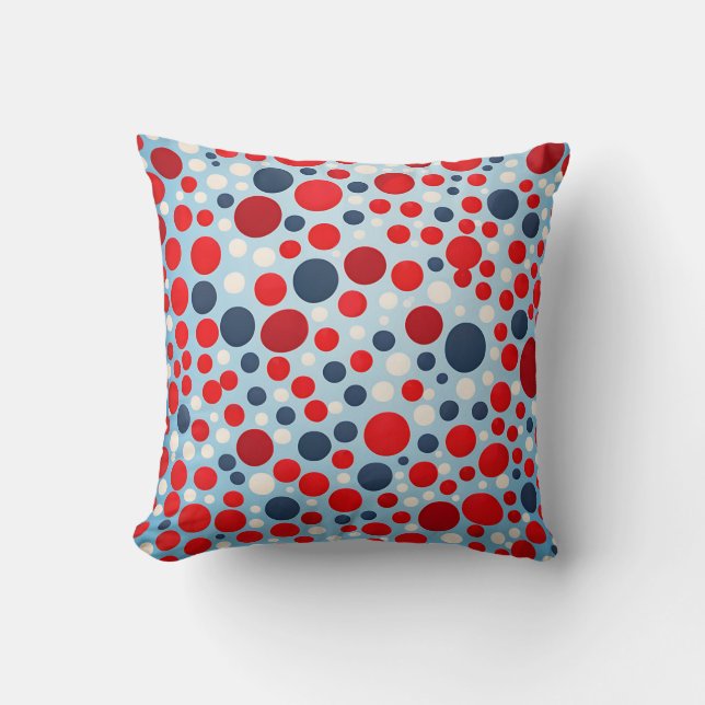 Red Blue Polka Dot Pattern Throw Pillow (Front)