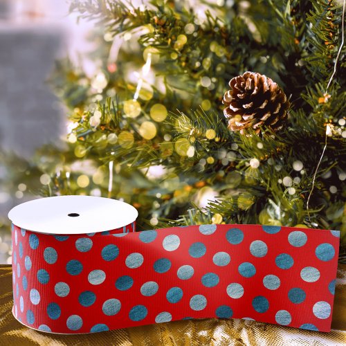   Red  Blue Polka Dots Modern Cute Elegant Classy Grosgrain Ribbon