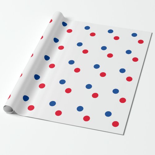 Red Blue Polka Dots White Custom Colorful Bright Wrapping Paper