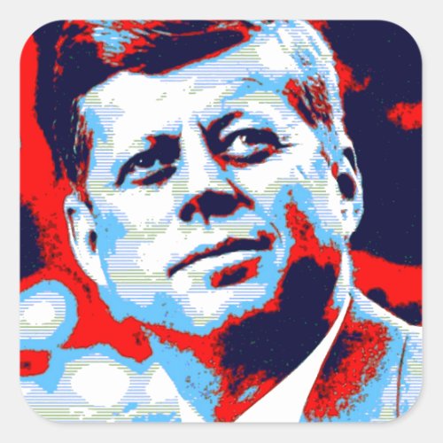Red Blue Pop Art JFK John F Kennedy Square Sticker