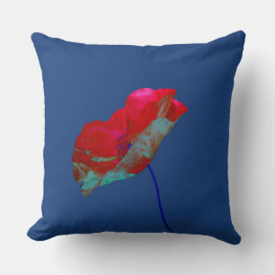 Red blue poppy on dark blue throw pillow