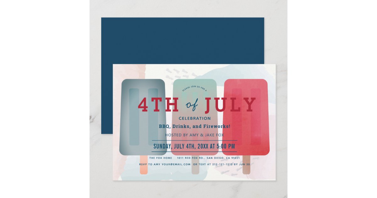 Red & Blue Popsicle 4th of July Party Invitation | Zazzle