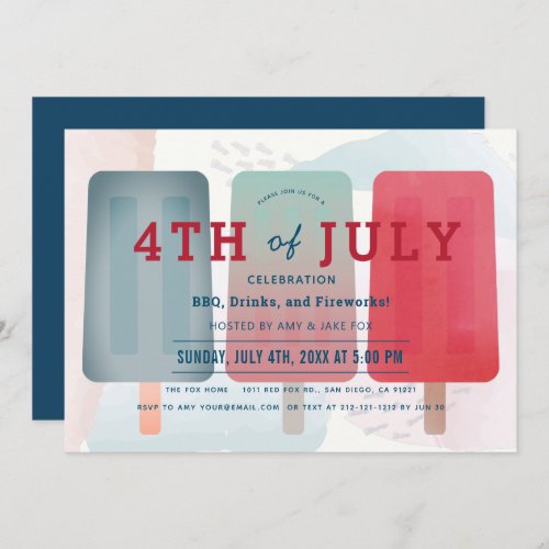 Red  Blue Popsicle 4th of July Party Invitation