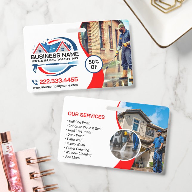 Red Blue Power Wash House Cleaning Services Badge (Office)