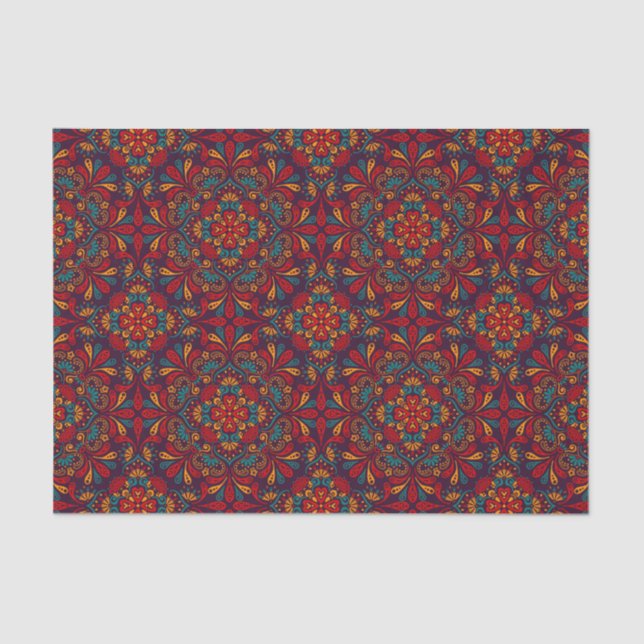 Red blue purple kaleidoscope pattern tissue paper (Front)