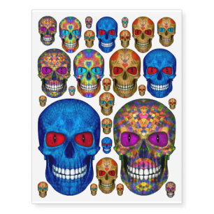 Red Blue Purple Sugar Skull Temporary Tattoo