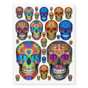 Red Blue Purple Sugar Skull Temporary Tattoo