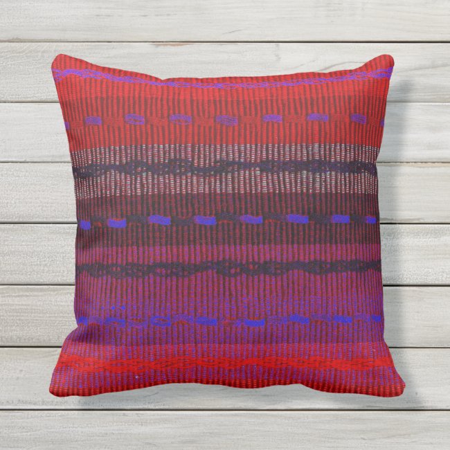 Red Blue Purple Woven Look Stripes Outdoor Pillow