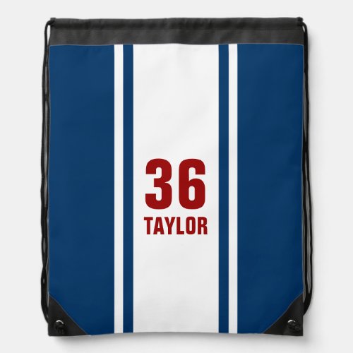 Red  Blue Racer Stripe Monogram Drawstring Bag