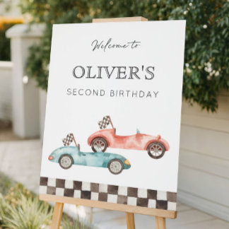 Red & Blue Racing Car Birthday Welcome Sign