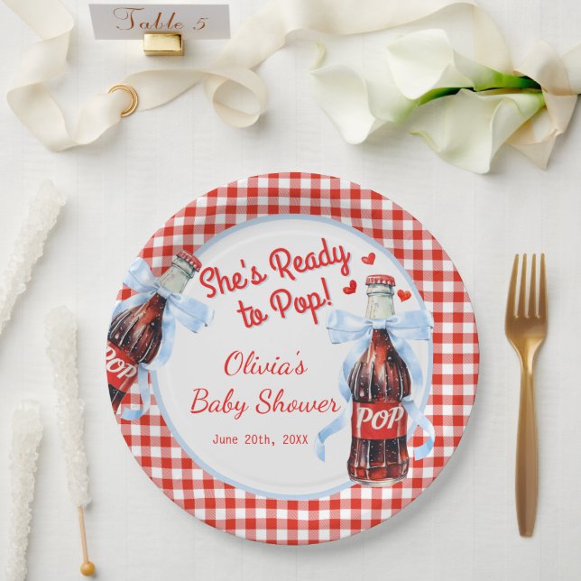 Red & Blue Ready to Pop Baby Shower  Paper Plates (Wedding)