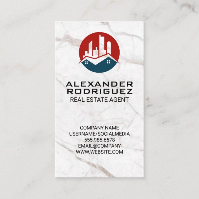 Red Blue Real Estate Logo  Business Card (Front)