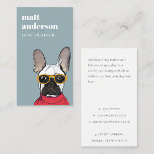 Red Blue Retro Blue French Bulldog Dog Trainer Business Card