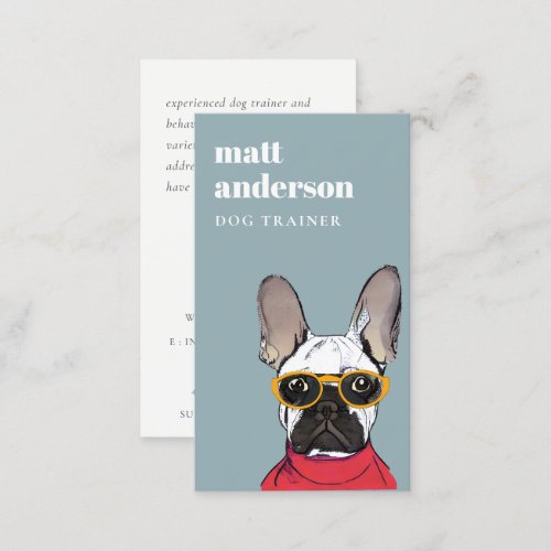 Red Blue Retro Blue French Bulldog Dog Trainer Business Card