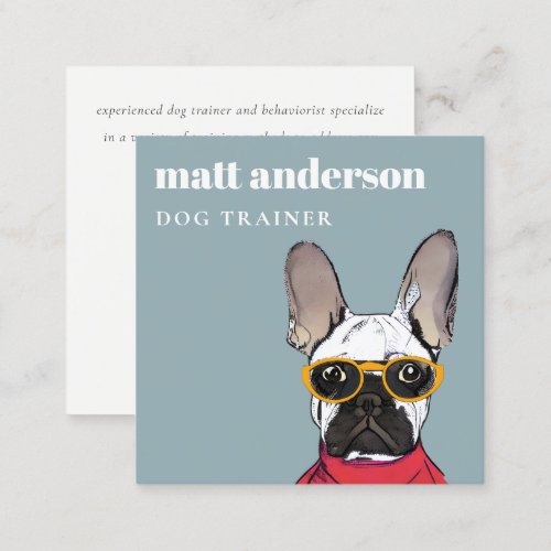 Red Blue Retro Blue French Bulldog Dog Trainer Square Business Card