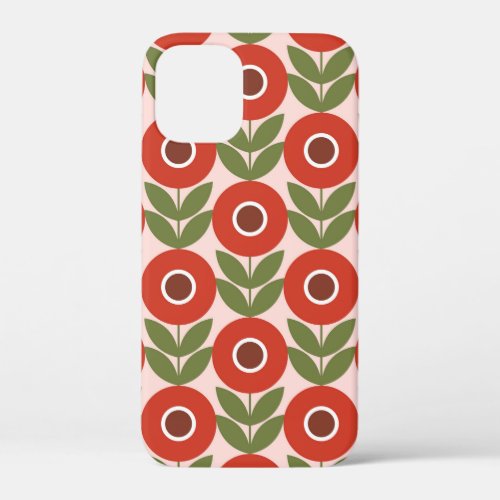 Redblueretroflower patternvintageScandinavian iPhone 12 Mini Case