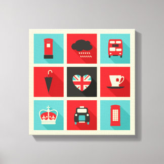 Red & Blue Retro London Collage Canvas Print
