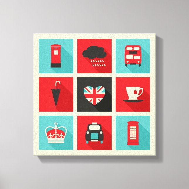 Red & Blue Retro London Collage Canvas Print (Front)