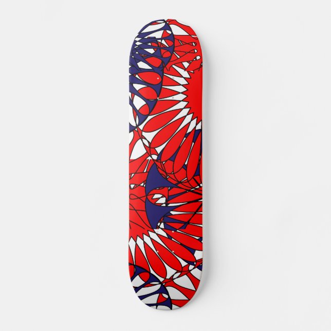 Red Blue Retro Pattern Skateboard Deck (Front)