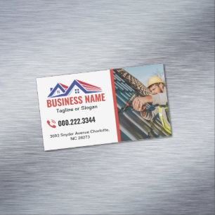 Red Blue Roofing House Building Photo  Business Card Magnet