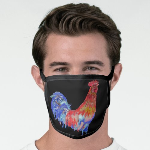 Red Blue Rooster Chicken Black Pattern Face Mask
