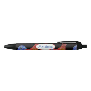 Red Blue Rooster Chicken Watercolor Boys Name Pen