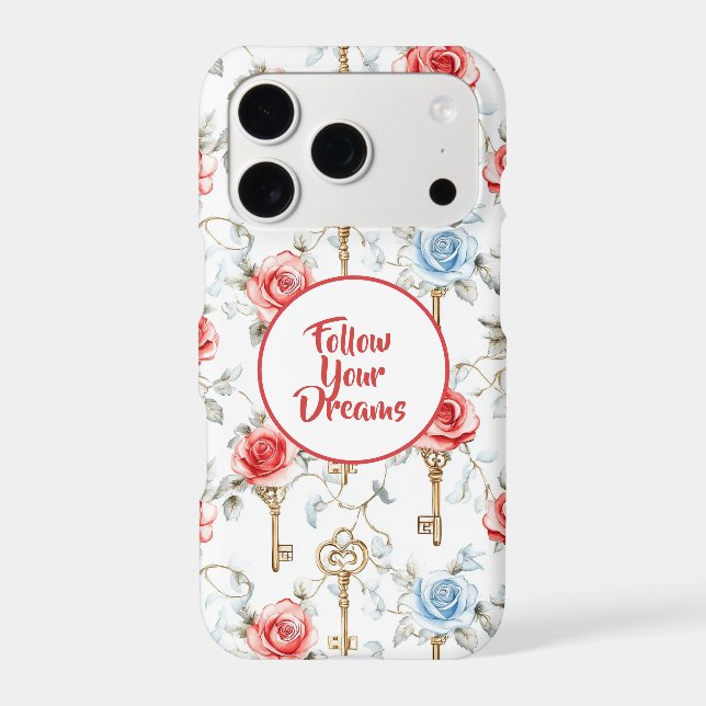 Red Blue Roses Gold Keys   iPhone Case (Back)