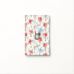 Red Blue Roses Gold Keys Light Switch Cover