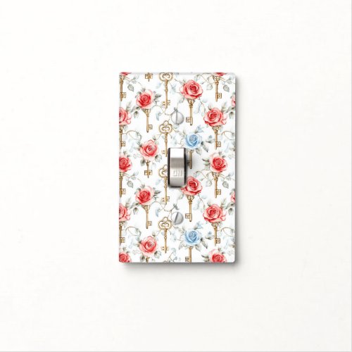 Red Blue Roses Gold Keys   Light Switch Cover