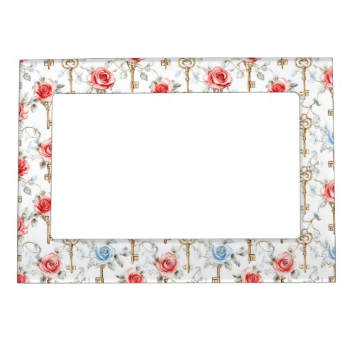 Red Blue Roses Gold Keys   Magnetic Frame