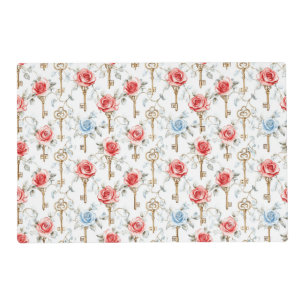 Red Blue Roses Gold Keys Placemat