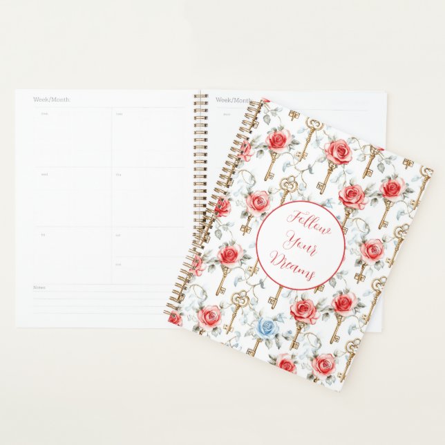 Red Blue Roses Gold Keys   Planner (Display)