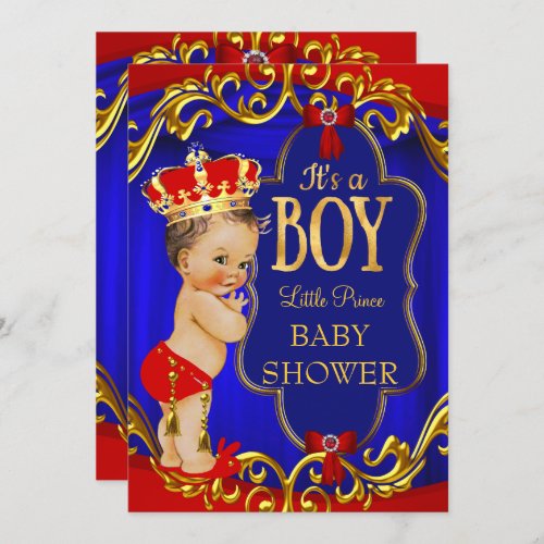 Red Blue Royal Boy Prince Baby Shower Invitation