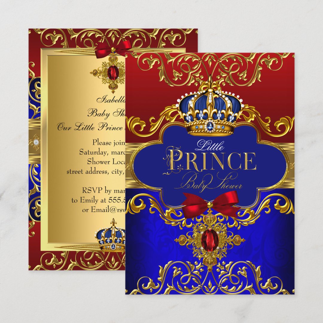 Red Blue Royal Crown Little Prince Baby Shower Invitation Zazzle