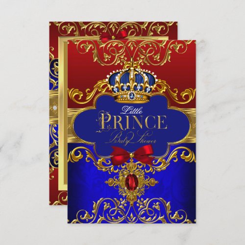 Red Blue Royal Crown Little Prince Baby Shower Invitation