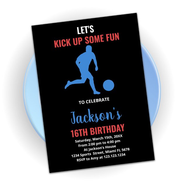 Red Blue Running Soccer Birthday Invitations (Creator Uploaded)