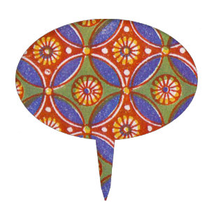 Red Blue Rustic Colorful Circle Egypt Art Pattern Cake Topper