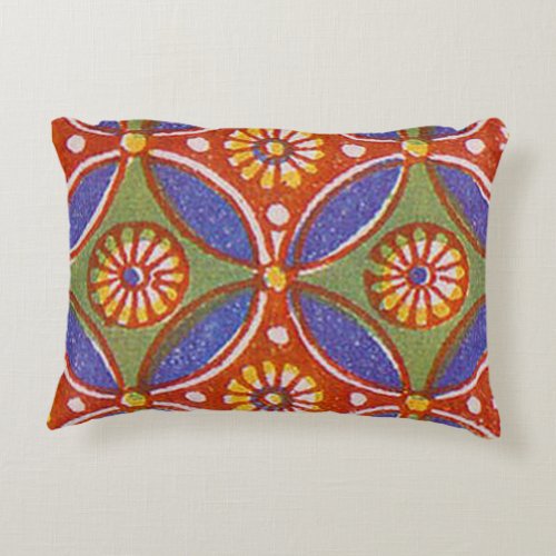 Red Blue Rustic Colorful Circle Egypt Art Pattern Decorative Pillow