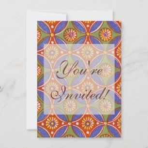 Red Blue Rustic Colorful Circle Egypt Art Pattern Invitation