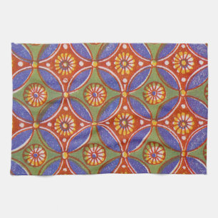 Red Blue Rustic Colorful Circle Egypt Art Pattern Kitchen Towel