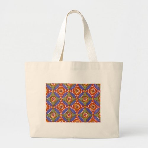 Red Blue Rustic Colorful Circle Egypt Art Pattern Large Tote Bag