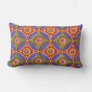 Red Blue Rustic Colorful Circle Egypt Art Pattern Lumbar Pillow