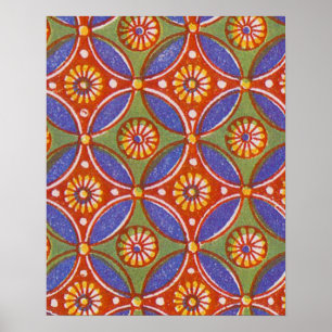 Red Blue Rustic Colorful Circle Egypt Art Pattern Poster