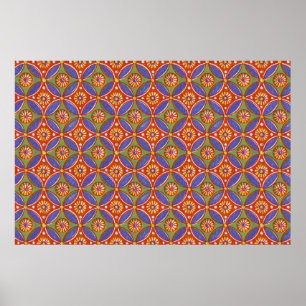 Red Blue Rustic Colorful Circle Egypt Art Pattern Poster