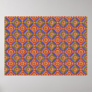 Red Blue Rustic Colorful Circle Egypt Art Pattern Poster