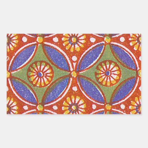 Red Blue Rustic Colorful Circle Egypt Art Pattern Rectangular Sticker