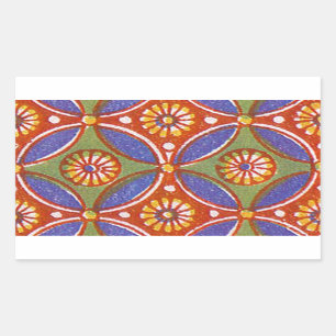 Red Blue Rustic Colorful Circle Egypt Art Pattern Rectangular Sticker