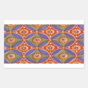 Red Blue Rustic Colorful Circle Egypt Art Pattern Rectangular Sticker